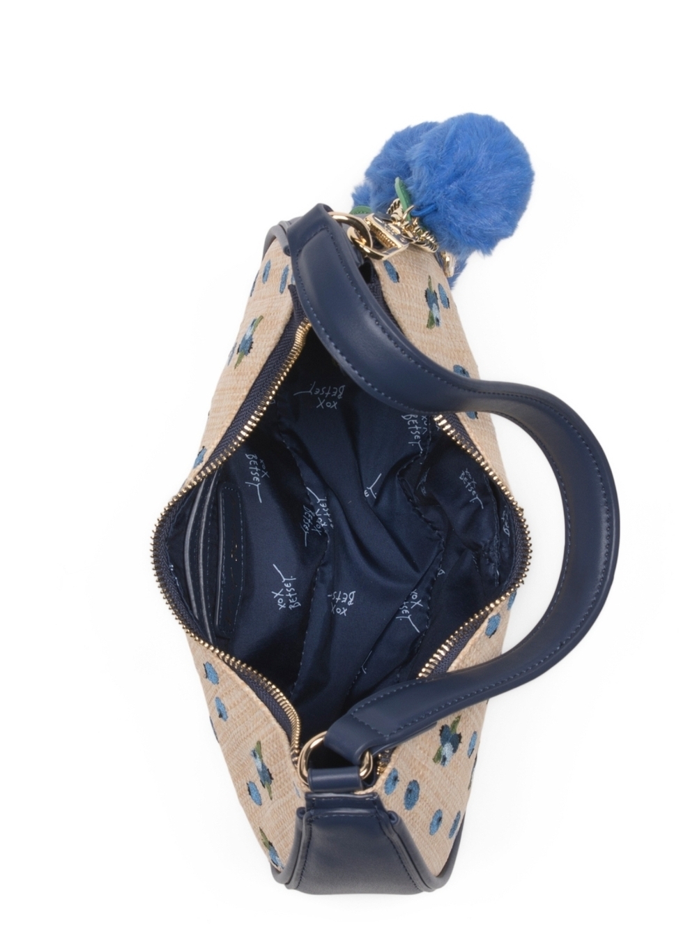 👉✨️ Betsey Johnson Straw Shoulder Bag with Blueberries Bag Charm - Picture 3 of 4